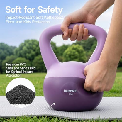 Soft Kettlebell for Women 5lb 10lb 15lb 20lb 25lb, Sand Filled Quiet Floor-Friendly Kettlebell, Anti-Slip Home Gym Fitness Equipment for Apartment Postpartum Recovery - color: 15 LB Purple