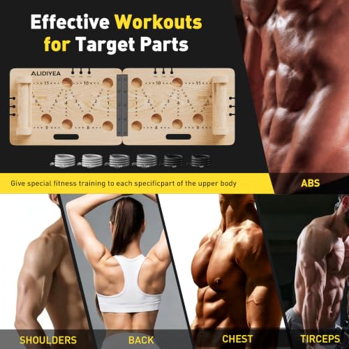 Wooden Push Up Board 30 in 1 Foldable with Resistance Bands - Thickened Pine Wood Multi-Push Up Board for Men & Women, Portable Gym/Home Workout Gear for Chest, Shoulders, Arms & Back