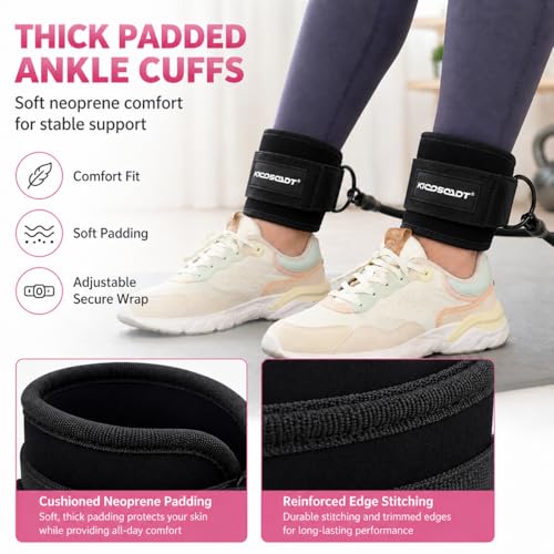 Ankle Resistance Bands with Cuffs, Natural Latex Tubes, 3 Levels for Leg and Glute Workouts, Padded Ankle Straps for Kickbacks, Hip Training and Home Gym Exercise for Women