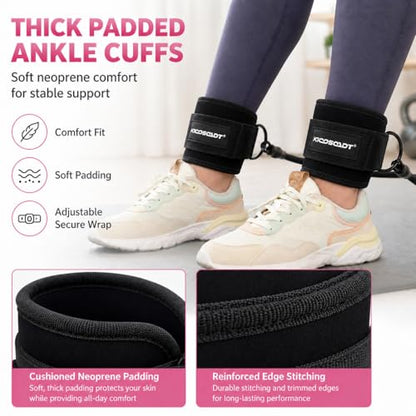 Ankle Resistance Bands with Cuffs, Natural Latex Tubes, 3 Levels for Leg and Glute Workouts, Padded Ankle Straps for Kickbacks, Hip Training and Home Gym Exercise for Women