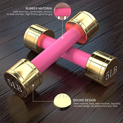 TECHNOAGE Round Dumbbell Sets with Steel Handle, Odorless Neoprene rubber Handle Cover - color: Rose Red-6PC