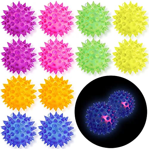 12 Pack LED Light Up Fidget Sensory Bouncy Spiky Ball Squishy Glow in The Dark Flashing Stress Relief Spiky Balls Toy for Party Favors Kids Gifts School Rewards - style: 12 Pack