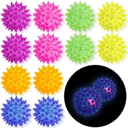 12 Pack LED Light Up Fidget Sensory Bouncy Spiky Ball Squishy Glow in The Dark Flashing Stress Relief Spiky Balls Toy for Party Favors Kids Gifts School Rewards - style: 12 Pack