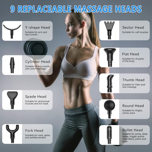 APHERMA Massage Gun, Muscle Massage Gun for Athletes Handheld Electric Deep Tissue Back Massager, Percussion Massage Device for Pain Relief with 30 Speed Levels 9 Heads Black - color: Black
