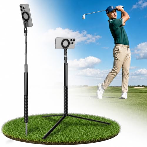 Golf Tripod for Swing Recording & Analysis, Magnetic Golf Phone Stand Training Aid with Ground Spike, 59" Extra-Height Adjustable Golf Monopod for Golf Practice, Compatible with iPhone & Android