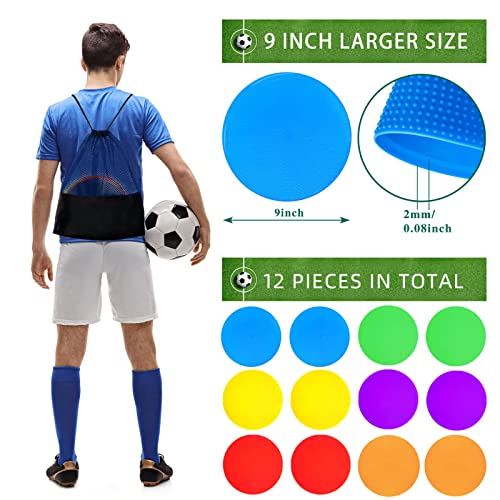 Poly Spot Markers 4 inch/9 inch Non-Slip Rubber Agility Training Markers Floor Dots Flat Field Cones for Football, Soccer, Basketball, School Exercise Drills, Dance Practice - style: 9 inch 12 Pcs (TPE)