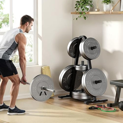 Olympic Weight Plate Rack 400LBs, Heavy Duty Weight Tree Rack for 2-Inch Plates, Barbell & Bumper Plate Storage, Free Weight Rack & Gym Plate Holder for Home Gym