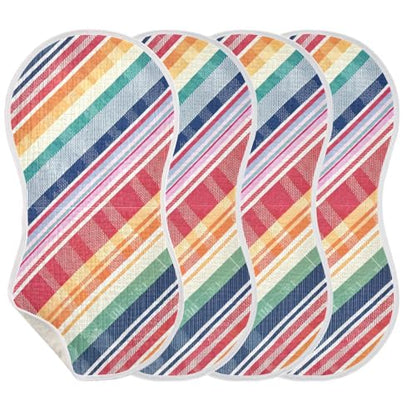 Colorful Stripes Muslin Burp Cloths 1 Pack - Extra Large 22"x11", 4-Layer Soft Absorbent Cotton, Waterproof Backing, Baby Drool Rags for Newborn