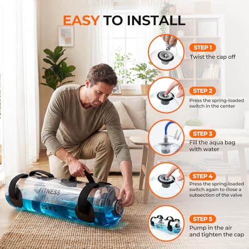 Water Weights Aqua Bag, 44 lbs - Adjustable Portable Water Weight Workout Sandbag Alternative Stability Fitness Equipment for Strength Core Balance Training Full Body Exercise Home Gym