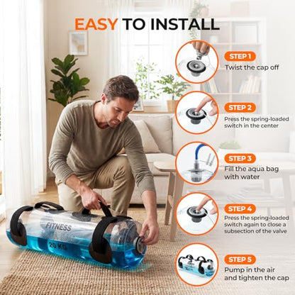 Water Weights Aqua Bag, 44 lbs - Adjustable Portable Water Weight Workout Sandbag Alternative Stability Fitness Equipment for Strength Core Balance Training Full Body Exercise Home Gym