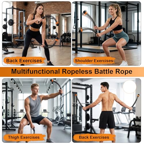 Ropeless Battle Ropes Adjustable Weight, Cordless Battle Ropes for Home Gym, Weighted Portable Battle Rope with Storage Bag, Low Impact HIIT Strength Cardio Workout Rope for Men & Women (Black)