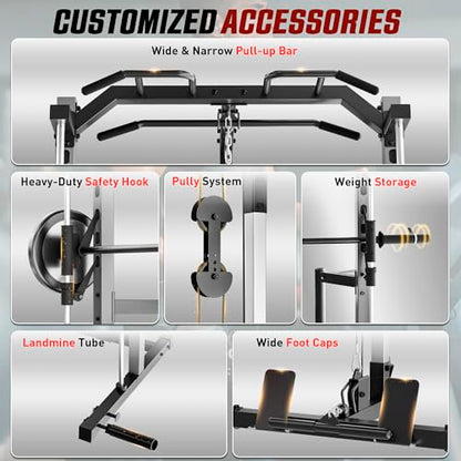 OPPSDECOR All-in-One Adjustable Smith Machine with LAT-Pull Down System - color: Grey