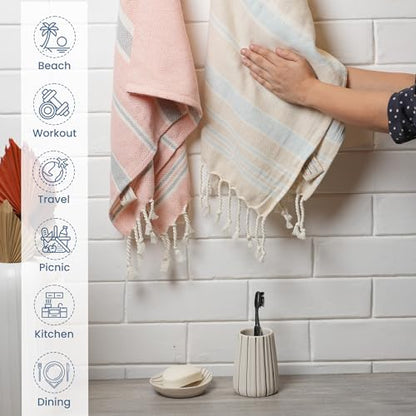 TFLC Turkish Cotton Kitchen & Bath Towels, Set of 2, 40x18”, Beige & Red - color: Beige & Red, size: 40x18" - Set of 2