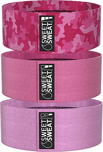Sweet Sweat Hip Bands with 3 Levels of Resistance | Non-Slip Fabric Booty Bands for Squats & Lunges | Includes Free Mesh Carrying Bag