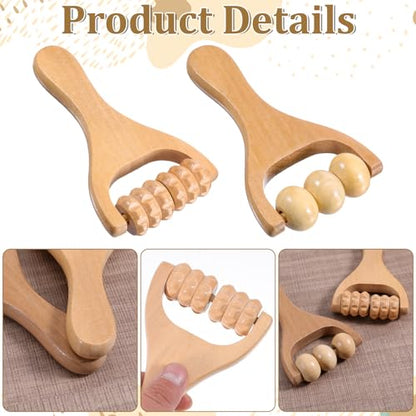 2 PCS Wooden Massage Roller, Wood Bead Massage Tools, Manual Wooden Muscle Foot Roller Massage for Leg Thigh Arm Body Muscle Tissue Pain Relief