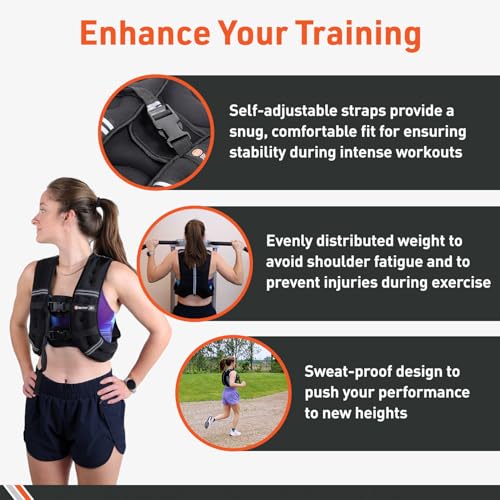Body Sport Weighted Vest - 5lb/10lb/15lb/20lb/25lb/30lb - Fitness Vest with Refelctive Strips for Strength Training, Running, Walking, and Endurance Workouts - size: 15 lbs