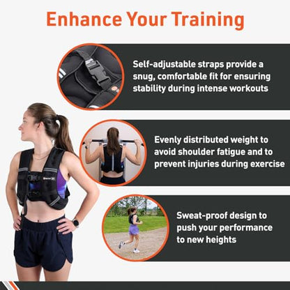 Body Sport Weighted Vest - 5lb/10lb/15lb/20lb/25lb/30lb - Fitness Vest with Refelctive Strips for Strength Training, Running, Walking, and Endurance Workouts - size: 15 lbs