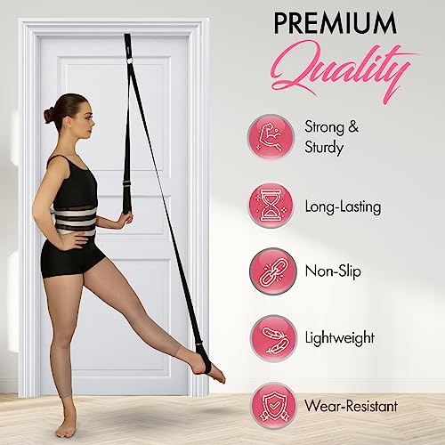 Stretching Strap With Door Anchor - Stretching Equipment to Improve Legs Flexibility - Splits Trainer For Home Ideal In Ballet, Dance, Cheerleading, Taekwondo, Yoga, Pole Dancing & Gymnastics - color: Black