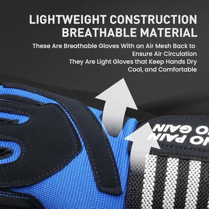 FINGER TEN Weightlifting Workout Gloves Men - color: Full-Blue, size: Large