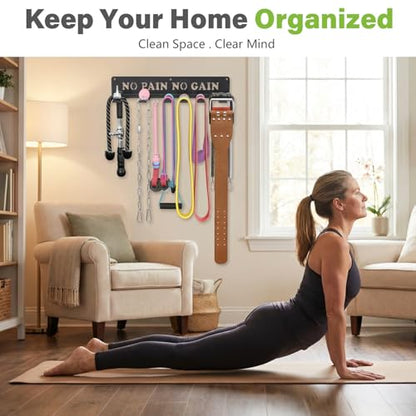 Home Gym Accessories Organization Storage Rack Equipment For Home 8 Hook Wall Hanger Display Gear Barbells Resistance Bands Jump Ropes Lifting Belt Hanger Accessories Hardware Included