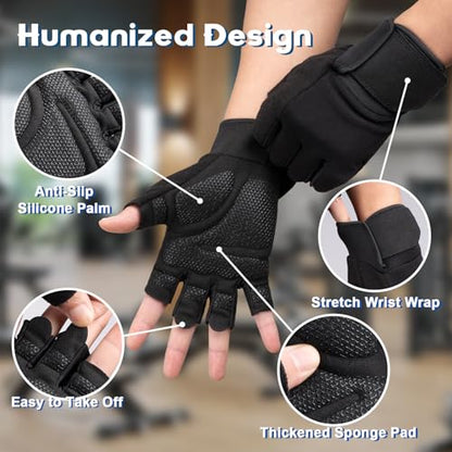 Amrules Workout Gloves for Men and Women Breathable and Comfortable Exercise Gloves with Wrist Support for Weightlifting, Cycling, Rowing and Gym Training, Black