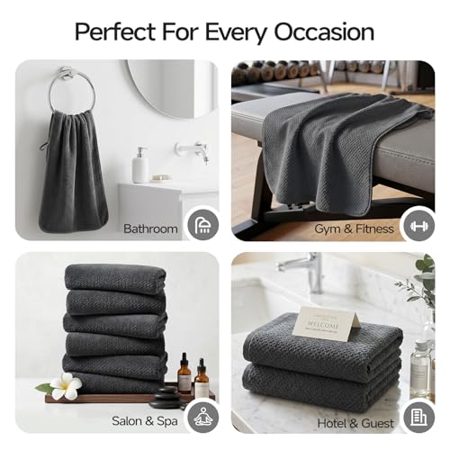 REDKISS Microfiber Hand Towels Set of 6, 16 by 28 inches, Ultra Soft and Highly Absorbent Hand Towels for Bathroom, Gym, Shower, Hotel, and Spa, Gray