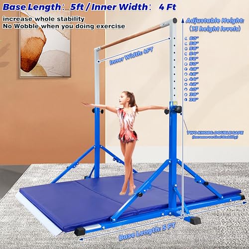 MARFULA Gymnastic Kip Bar for Kids Teens Ages 3-25 of All Gymnastic Levels - color: Bar With Mat-Blue (5 Ft Base)