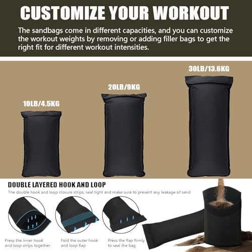 Workout Sandbag, Adjustable Weight Training Fitness Sand Bags with Multiple Handles and 3 Inner Sandbags for Heavy Duty Workout Cross Training Strength Weightlifting