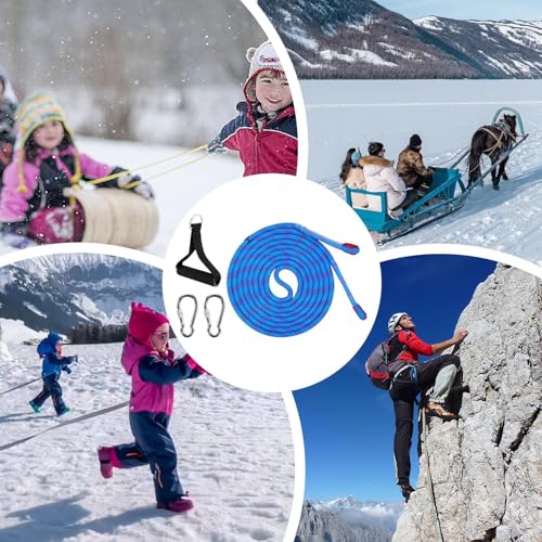 Sled Pulling Belt, Sled Cord with Carabiner, Winter Sled Pull Rope Set, Sled Trainer Pull le-ash, Adjustable Sled Belt for Sled & Tire Pulling,Resist-ance & Strength Training Core Power Workout at Gym