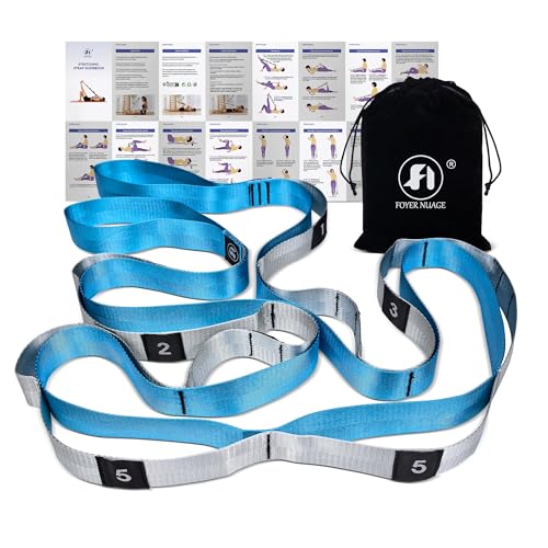 Stretch Bands for Exercise, Non Elastic Yoga Stretching Strap with Loops, 3.8cm x 2.45m, Stretching Bands for Physical Therapy, Yoga, Pilates, Dance, Gymnastics Exercise - color: Blue