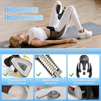 Thigh Trainer for Women, 15-70LB Adjustable Resistance Inner Thigh Exerciser for Pelvic Floor Muscle Repair, Thigh Trainer Kegel Exercise for Shaping, Yoga & Weight Loss at Home Gym