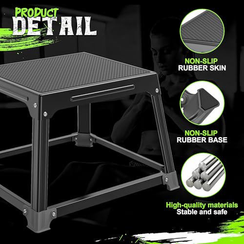 Metal Plyometric Jumping Box 12 Inch with 17 * 13 Inch Surface Steel Plyo Box Home Gym Jump Trainer for Fitness Exercise Agility Stamina Conditioning Strength Training