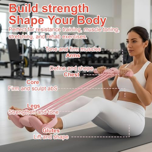 Pedal Resistance Band with Handle, Adjustable 6-Tube Foot Pedal Resistance Band, Multifunction Fitness Bands for Full Body Workout, Home Fitness Training for Abdomen, Arms, Legs & Waist