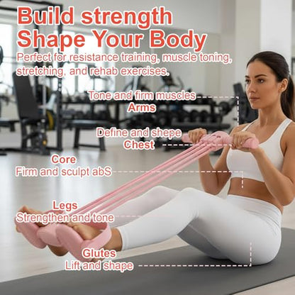 Pedal Resistance Band with Handle, Adjustable 6-Tube Foot Pedal Resistance Band, Multifunction Fitness Bands for Full Body Workout, Home Fitness Training for Abdomen, Arms, Legs & Waist