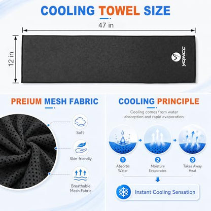 2 Pack Cooling Towels (47"x12"), Ice Cool Neck Towel, Soft Breathable Microfiber for Yoga, Golf, Gym, Running, Camping & Hot Weather - color: Dark Gary/Rose Red