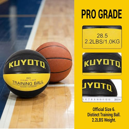 KUYOTQ 3LBS/3.3LBS/2.2LBS Weighted Heavy Training Basketball 29.5/28.5" in and Outdoor Improving Handling Dribbling Passing Rebounding Skill Composite Size 7/6 Weighted Training Basketball Equipment - color: Black,yellow Weighted Basketball 2.2LBS/1.0KG,