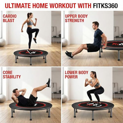 40'' Foldable Fitness Trampoline – Indoor & Outdoor Rebounder with Safety Pad, Includes Interactive Fitness Game for Body & Mind, Supports Up to 400lbs