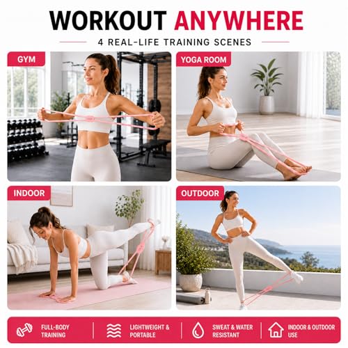 Figure 8 Resistance Bands, No-Foam Silicone 15 & 25 LB Set | No-foam washable silicone figure 8 bands for arms, back, glutes, Pilates, stretching, home workouts and travel