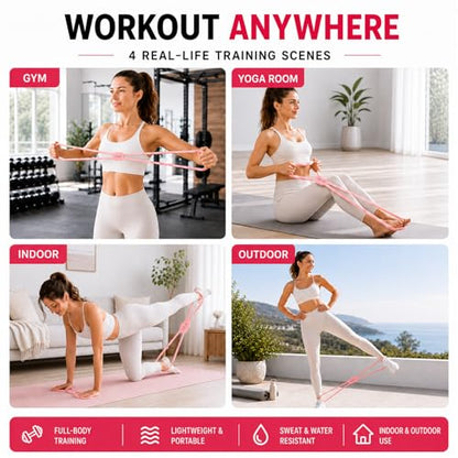 Figure 8 Resistance Bands, No-Foam Silicone 15 & 25 LB Set | No-foam washable silicone figure 8 bands for arms, back, glutes, Pilates, stretching, home workouts and travel