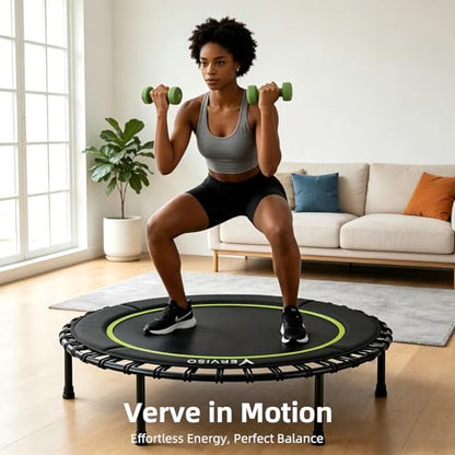 40"/46"/50" Bungee Rebounder Trampoline for Adults, 460LBS Low Impact Quiet Foldable Mini Trampoline, Easy Assembly Indoor Fitness Rebounder with Handle for Whole-Body Workout