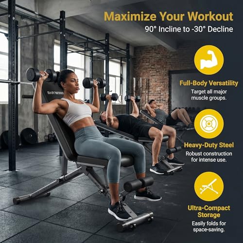 BARWING Adjustable Weight Bench Workout Bench, 1000/1300 LBS Heavy Duty Incline Decline Bench for Home Gym, Easy Assembly Foldable Training Lifting Bench - color: FULL BLACK
