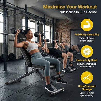 BARWING Adjustable Weight Bench Workout Bench, 1000/1300 LBS Heavy Duty Incline Decline Bench for Home Gym, Easy Assembly Foldable Training Lifting Bench - color: FULL BLACK