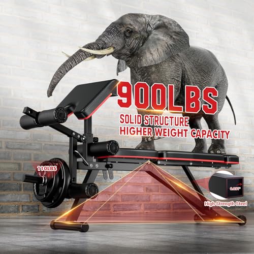 XDDIAS Workout Bench, Adjustable Weight Bench with Leg Extension and Leg Curl, Extended Headrest, 900LBS Preacher Curl Bench Incline Decline Flat Workout Bench for Home Gym Full Body Exercise - color: Black+Glossy