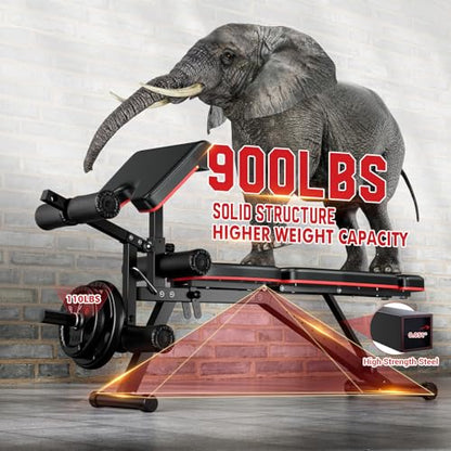 XDDIAS Workout Bench, Adjustable Weight Bench with Leg Extension and Leg Curl, Extended Headrest, 900LBS Preacher Curl Bench Incline Decline Flat Workout Bench for Home Gym Full Body Exercise - color: Black+Glossy