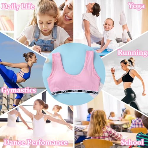 Girls Sports Bras Cotton Training Underwear with Removable Pads Teenage Crop Vest for 8-15 Years