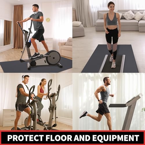 Treadmill Mat, 7'x3'/6'x3'/6'x2.5'/5.6'x2'/4'x2', 6mm Thick Exercise Equipment Gym Mat for Hardwood FloorCarpet, Compatible with Peloton Bike, Indoor Spin Bike, Elliptical - color: 72"x36"x6mm-black