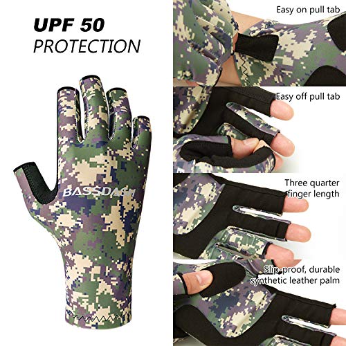 BASSDASH ALTIMATE UPF 50+ Sun Protection Fingerless Fishing Gloves Men - color: Jungle Camo, size: X-Large