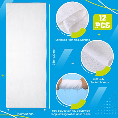 12 Pcs Microfiber Workout Gym Towels, 360 GSM 12x30 Inch Fast Drying Yoga Towels for Sweat, Soft Gym Towel for Men Women Travel Sports(White)