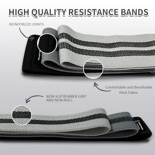 9 PCS Fabric Resistance Bands Set for Working Out, Non-Slip Exercise Booty Bands for Women & Men Leg and Glutes with Hair Ties and Tape Measure - for Home Gym Workout, Yoga, Pilates