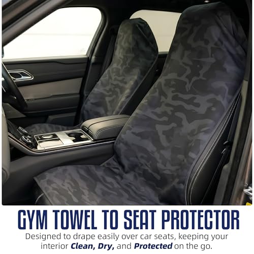 Hooded Microfiber Gym Towel – Highly Absorbent Car Seat Towel with Carry Bag – Double-Sided Sweat Towel, Reversible, Quick Dry & Sand-Resistant Fabric, Camouflage, 130 x 60cm